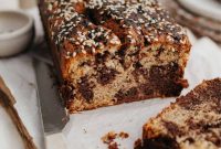 Chocolate Tahini Swirl Banana Bread with Sour Cream Swirl