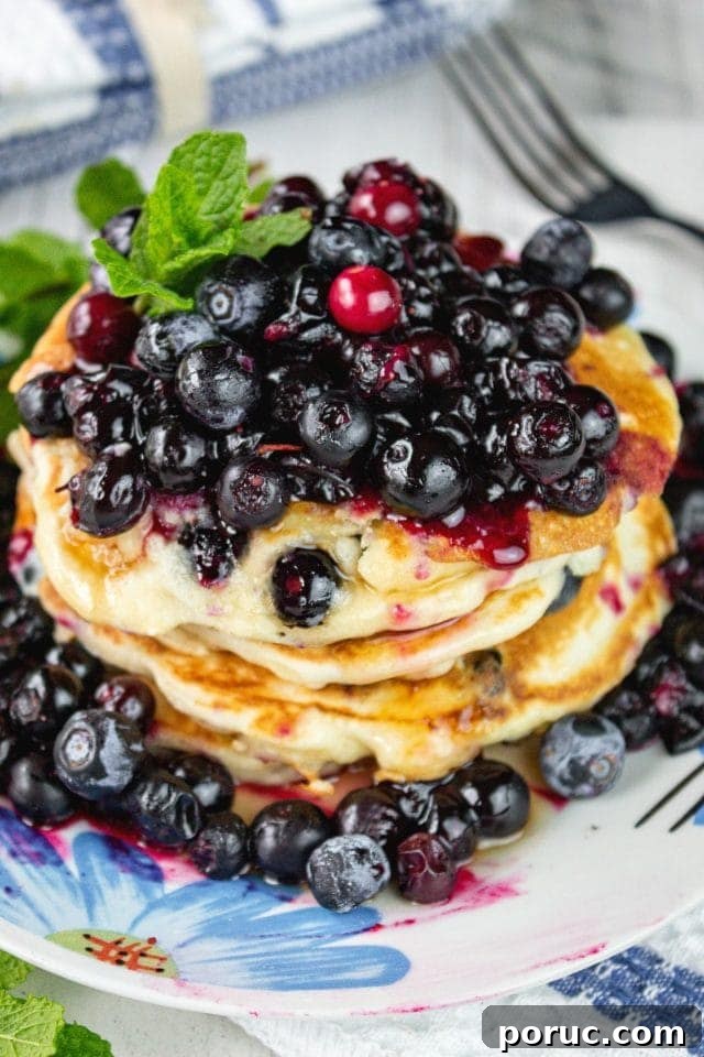 Fluffy Blueberry Pancakes with Cream Cheese Swirl 2 Fluffy Cream Cheese Blueberry Pancakes