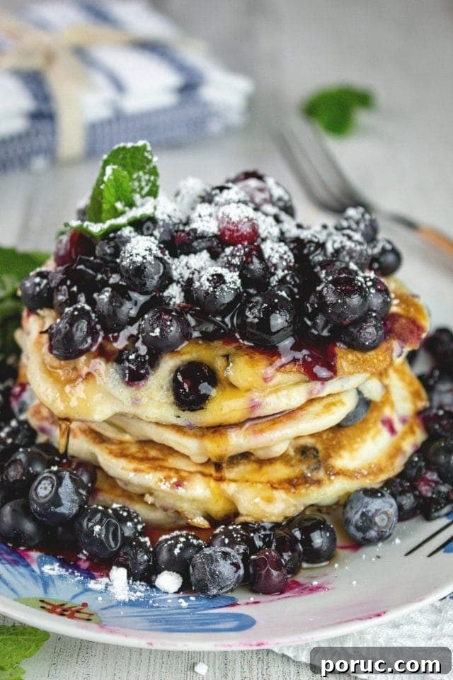 Fluffy Blueberry Pancakes with Cream Cheese Swirl 3 Fluffy Cream Cheese Blueberry Pancakes