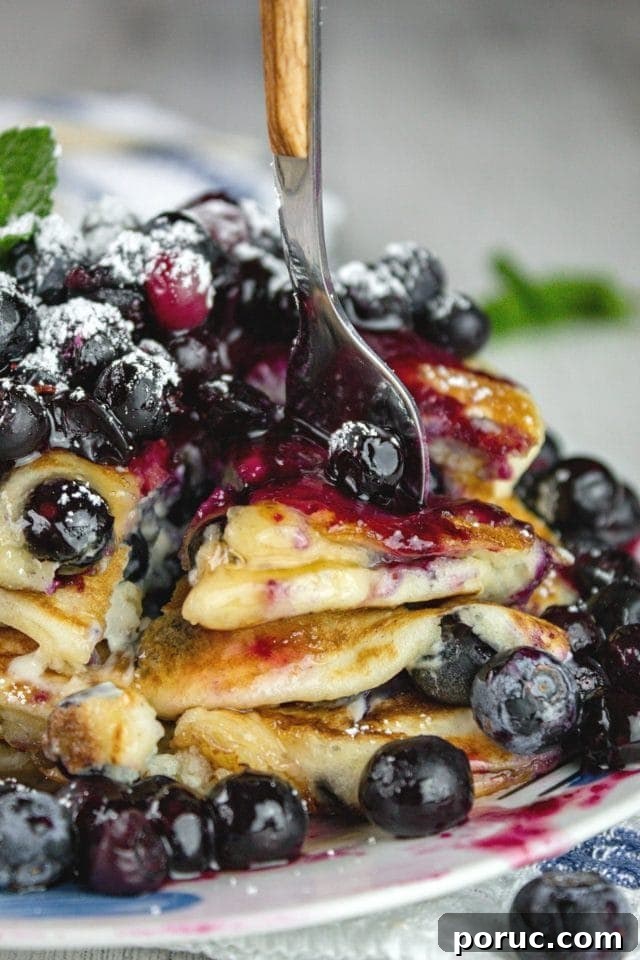Fluffy Blueberry Pancakes with Cream Cheese Swirl 5 Fluffy Cream Cheese Blueberry Pancakes