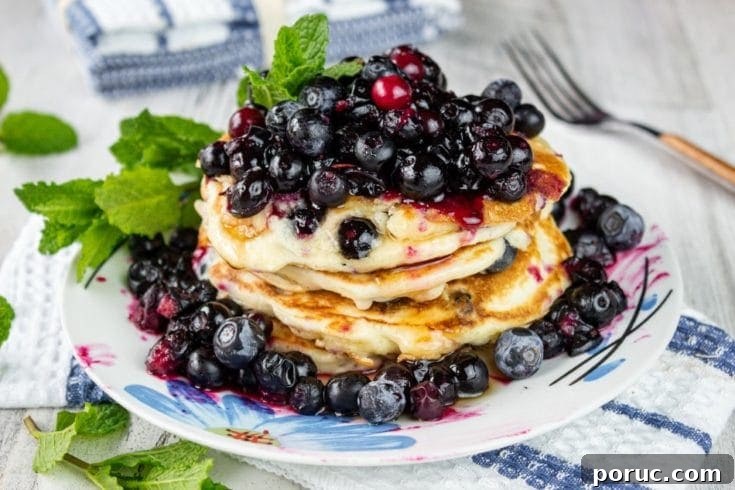 Fluffy Cream Cheese Blueberry Pancakes