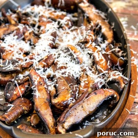 garlic portobello mushrooms with pecorino romano - Just 3 little ingredients in this fantastic side dish! | www.thewickednoodle.com