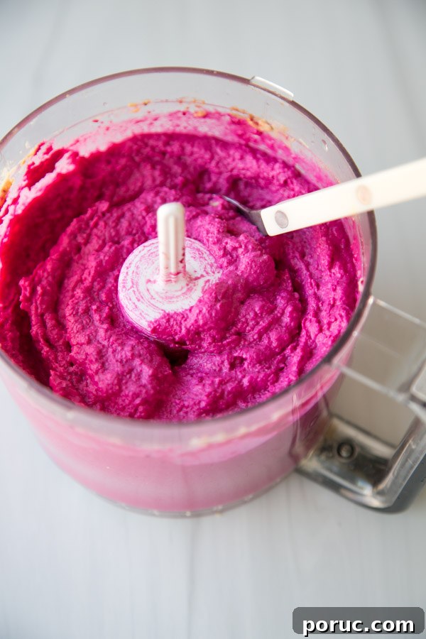 Roasted Beet Hummus Recipe — Vibrant Vegan Dip for Parties 3 beet hummus in a food processor
