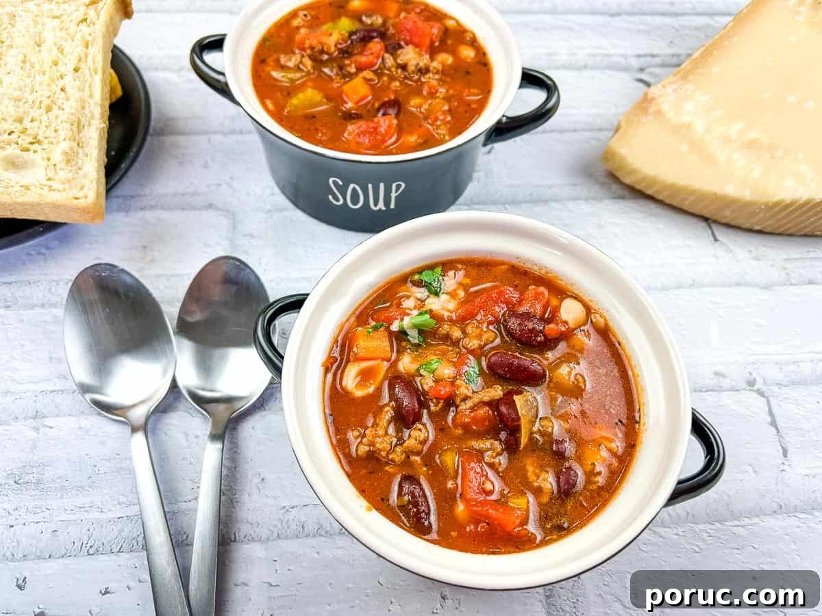 25 Comfort-Food Recipes That Satisfy Every Craving 23 Pasta e Fagioli Soup in 2 bowls with spoons.
