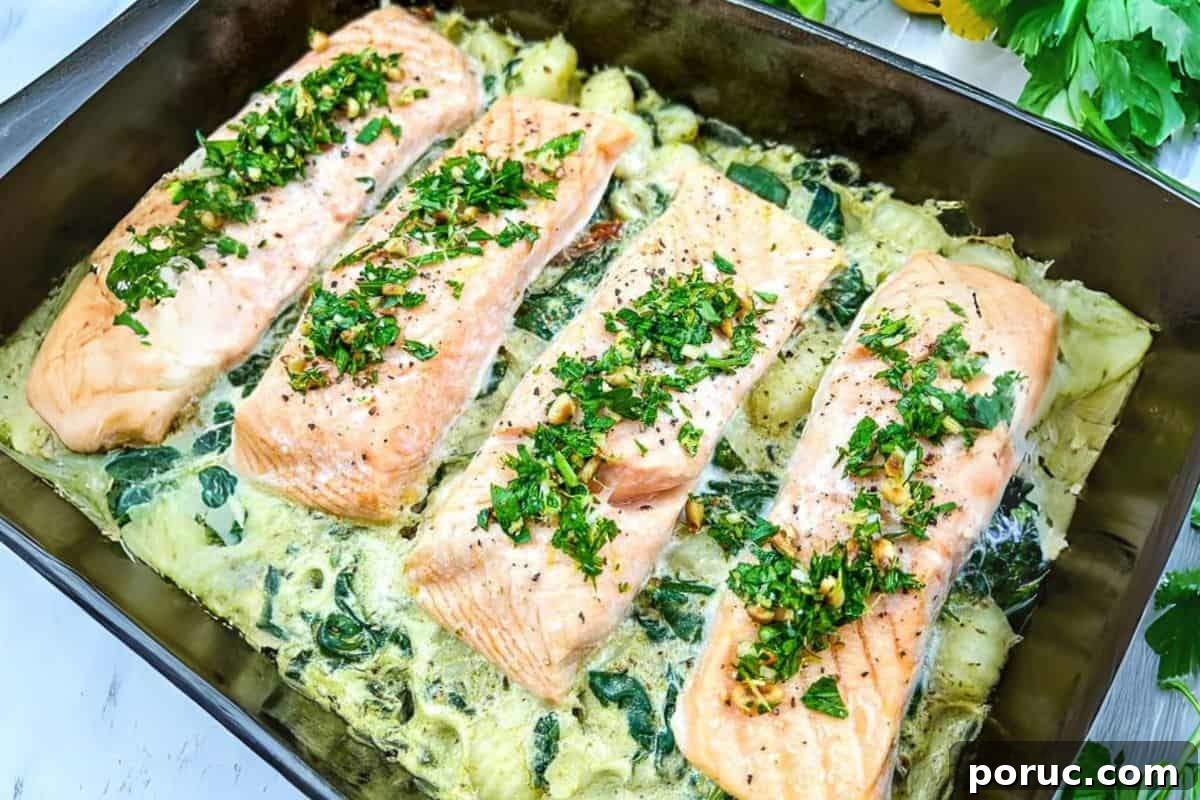 25 Comfort-Food Recipes That Satisfy Every Craving 8 Salmon Gnocchi Bake with Gremolata on a dish.
