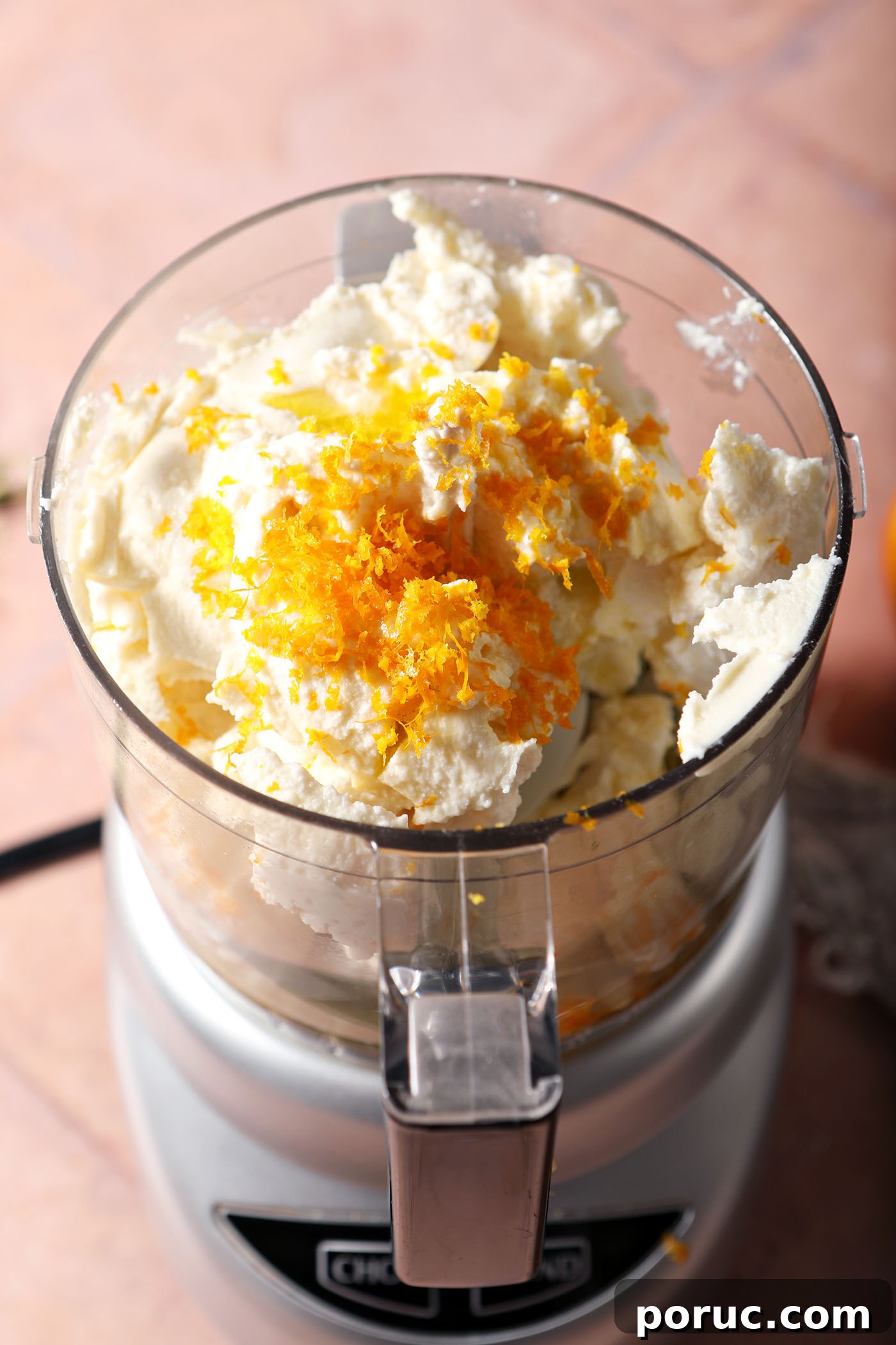Creamy Whipped Ricotta Dip with Lemon and Herbs 4 Ricotta cheese in a food processor with orange zest and oil, before blending