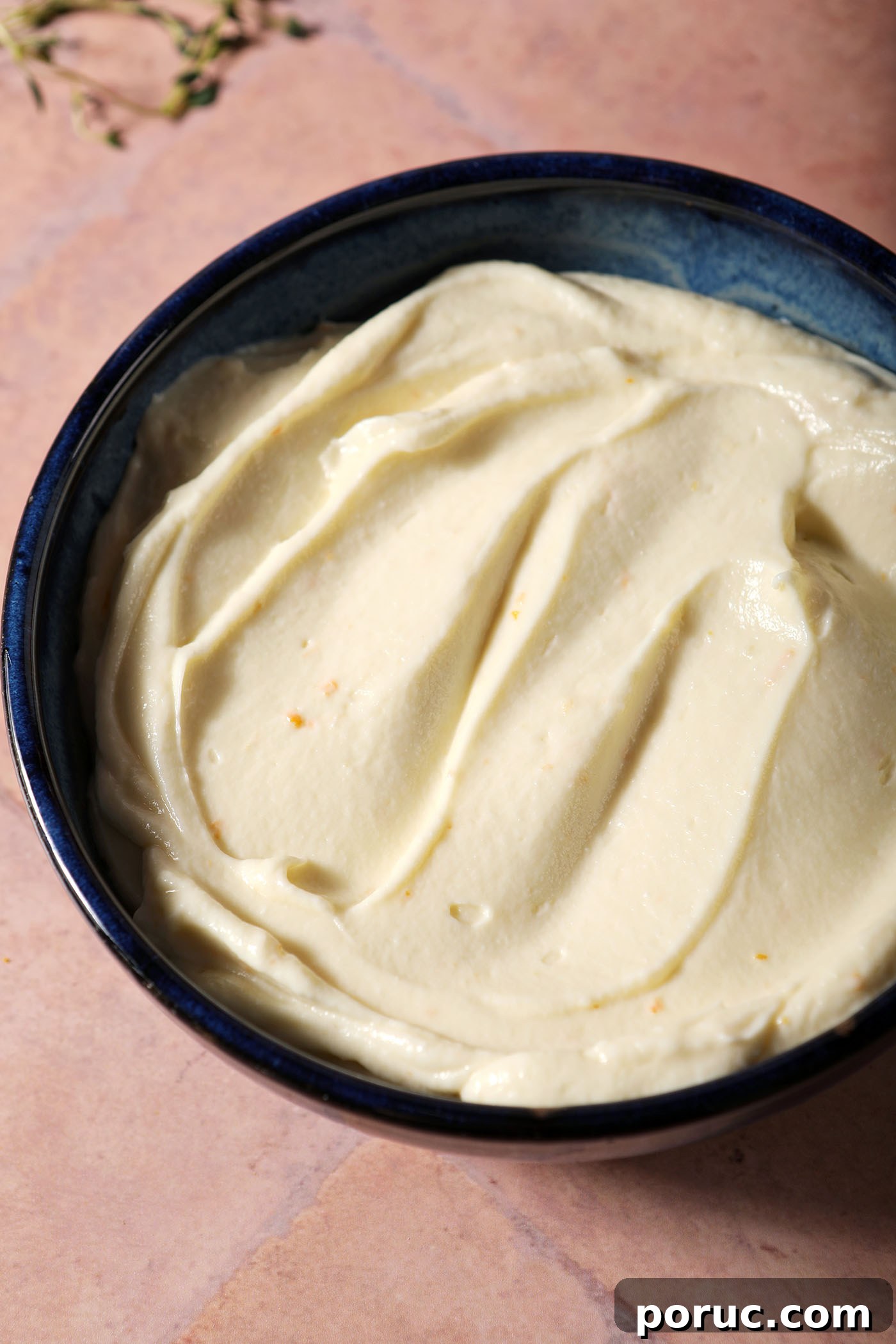 Creamy Whipped Ricotta Dip with Lemon and Herbs 6 A bowl holds creamy whipped ricotta on a terracotta tiled surface