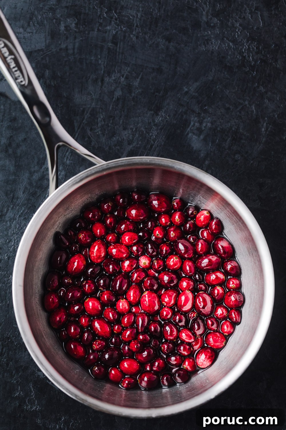 cranberries in simple syrup, overhead shot