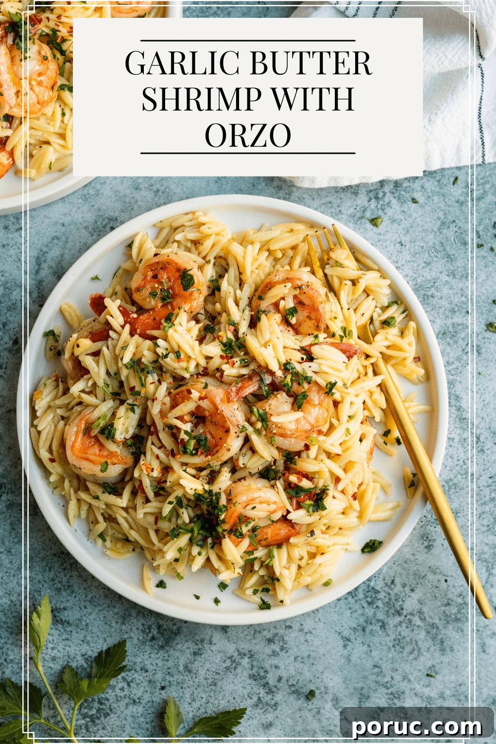 Garlic Butter Shrimp with Creamy Lemon Orzo 5 Garlic butter shrimp is the perfect easy protein! Served with orzo pasta here, you can also enjoy garlic butter shrimp on a salad, in a taco, or in a wrap. It's spicy and garlicky and perfect. This 30 minute meal is a great way to enjoy shrimp! #shrimp #garlicbutter #pasta #orzo