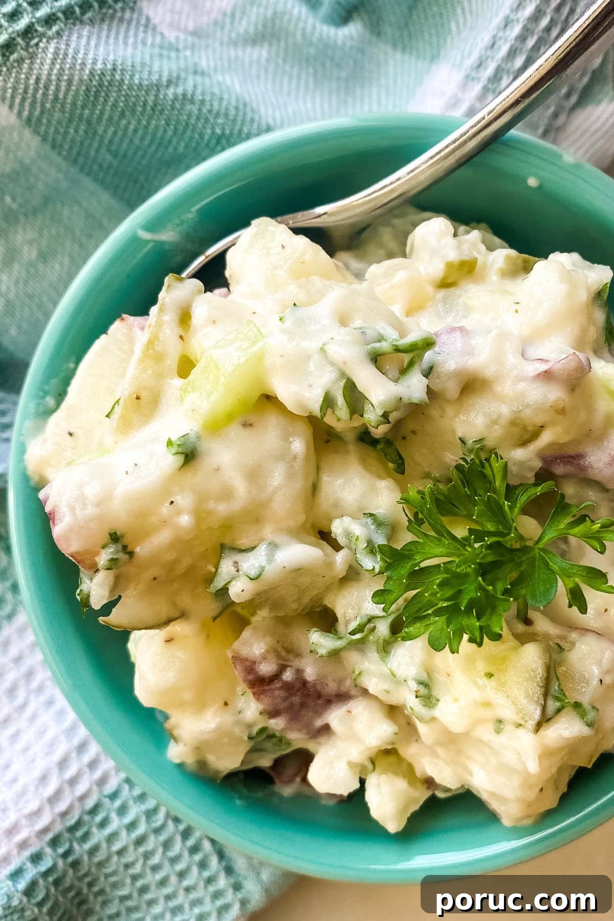 Homestyle Red Potato Salad with Dill Pickles and Creamy Dill Dressing 2 small serving of potato salad with dill pickles