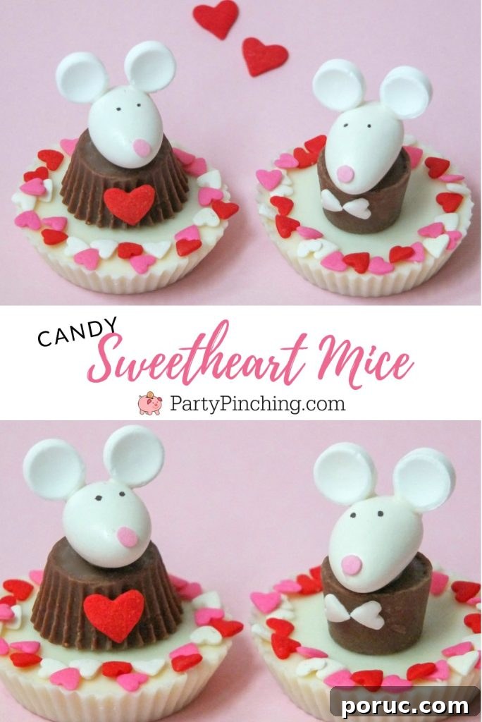 Candy Sweetheart Mice Treats: How to Make Valentine Candy Mice 2 Candy Sweetheart Mice, Valentine Peanut Butter Cups, Cute Valentine Dessert, Easy Valentine's Day Dessert, Best Valentine's Day Recipes