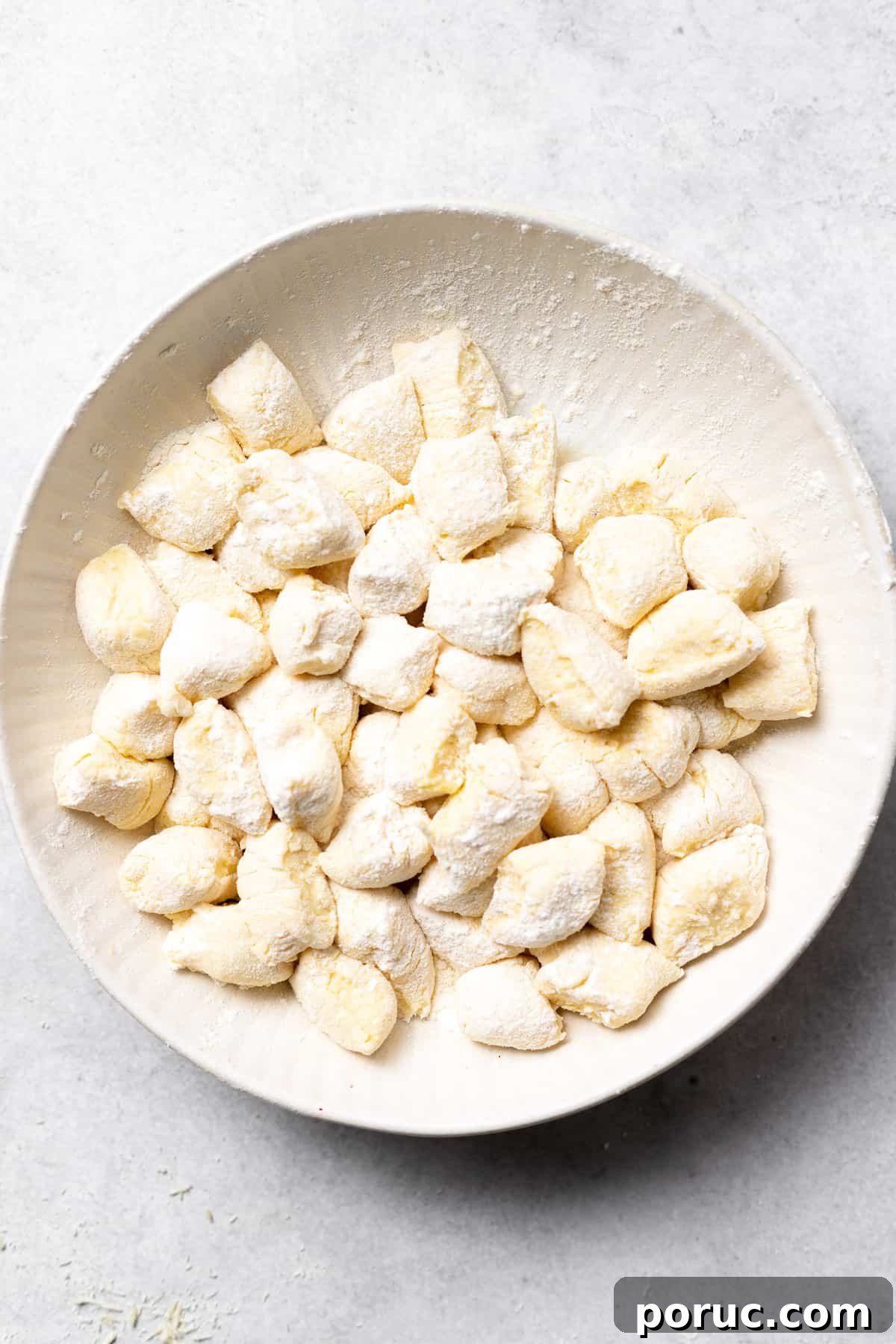 Ricotta gnocchi ready to boil ricotta gnocchi in a bowl, ready to be boiled.