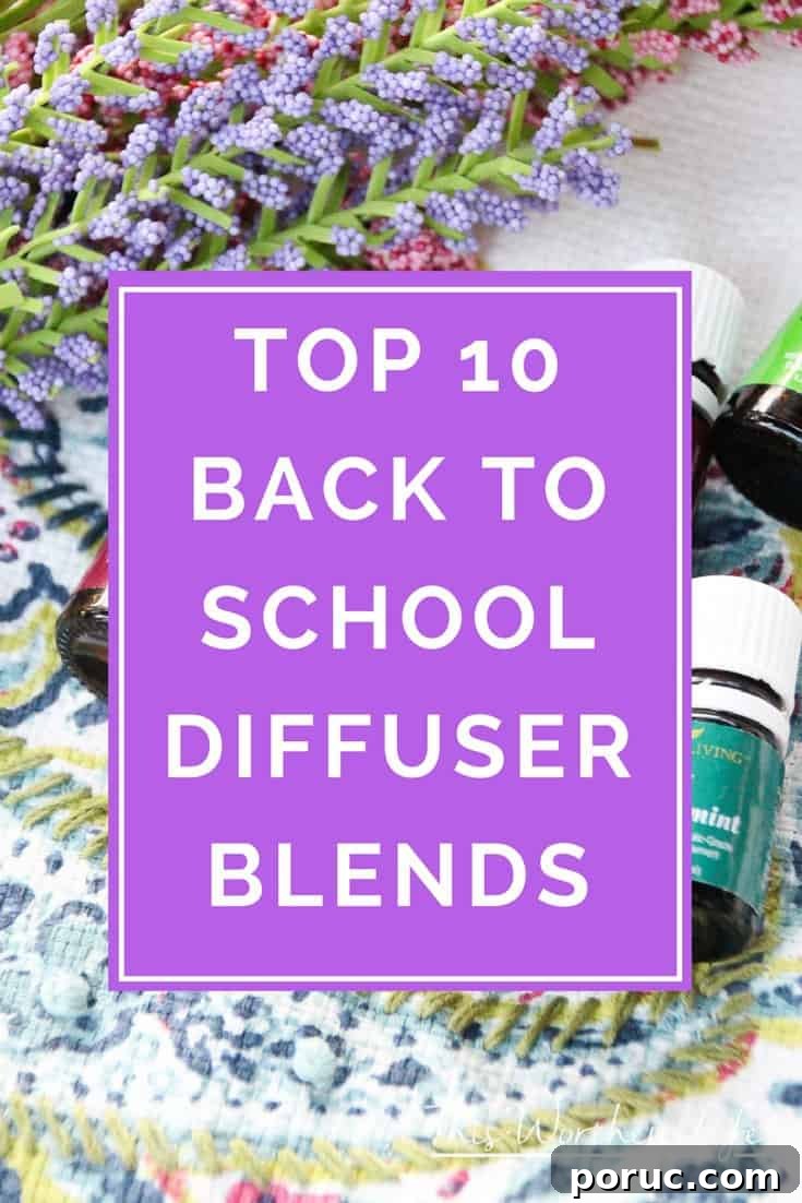 10 Calming Diffuser Blends for Back-to-School Focus 2 These top back to school diffuser blends will help students and teachers at home or in the classroom. Get the back to school essential oil recipes below.