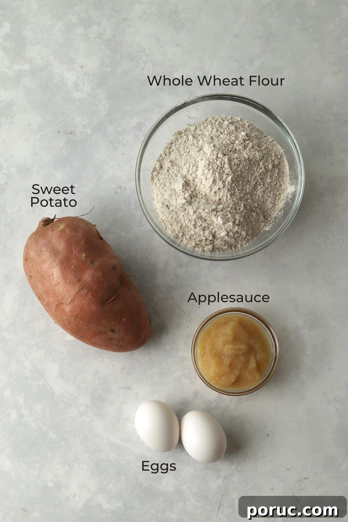 Baked Sweet Potato Dog Treats You Can Make at Home 3 Flour, sweet potato, applesauce, and eggs.