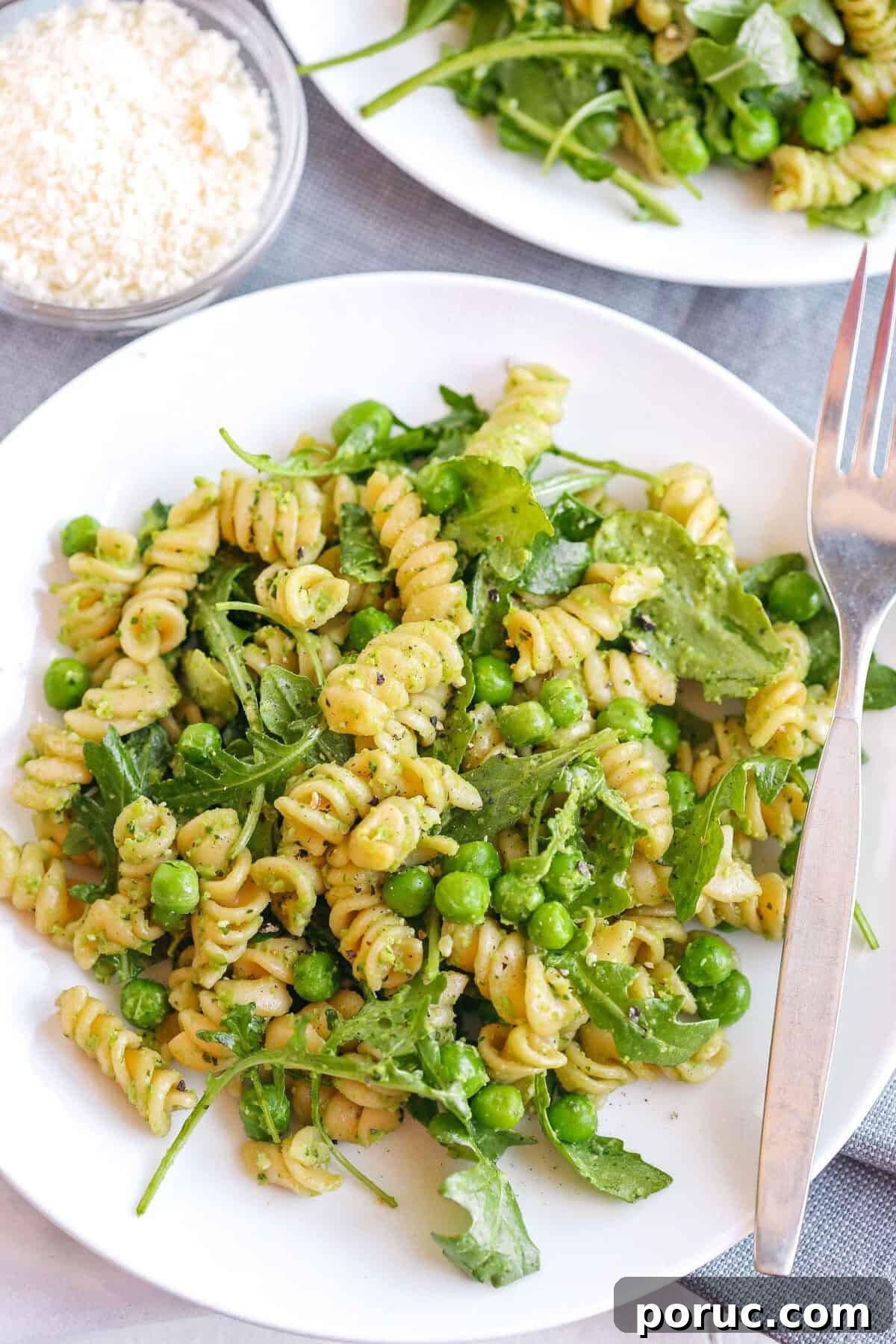 Pea & Arugula Pesto Pasta Salad with Lemon and Parmesan 2 This light and fresh Pea and Arugula Pesto Pasta Salad is the perfect meal or side dish that is easy to make, healthy and delicious!