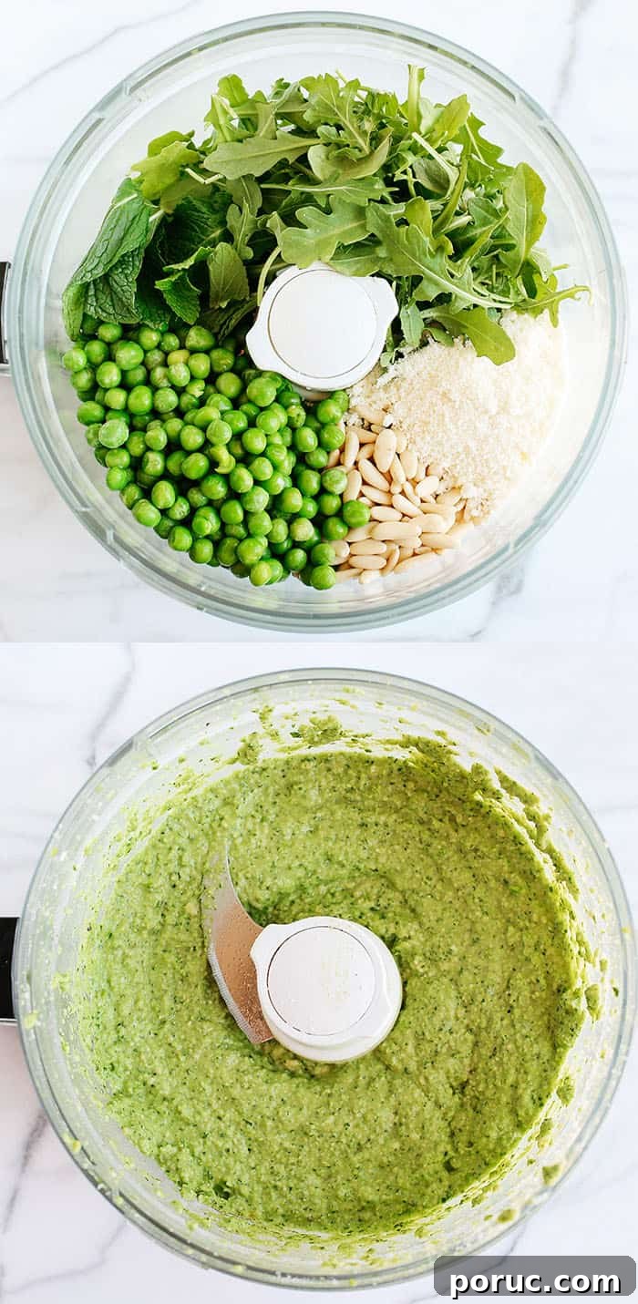 Pea & Arugula Pesto Pasta Salad with Lemon and Parmesan 3 Pea and Arugula Pesto Pasta Salad close-up