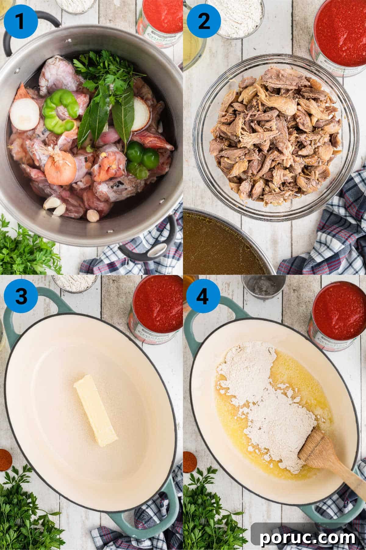 Authentic Louisiana Turtle Soup Recipe – Classic Creole Flavor 4 A collage of four images showing how to make a Louisiana Turtle Soup.