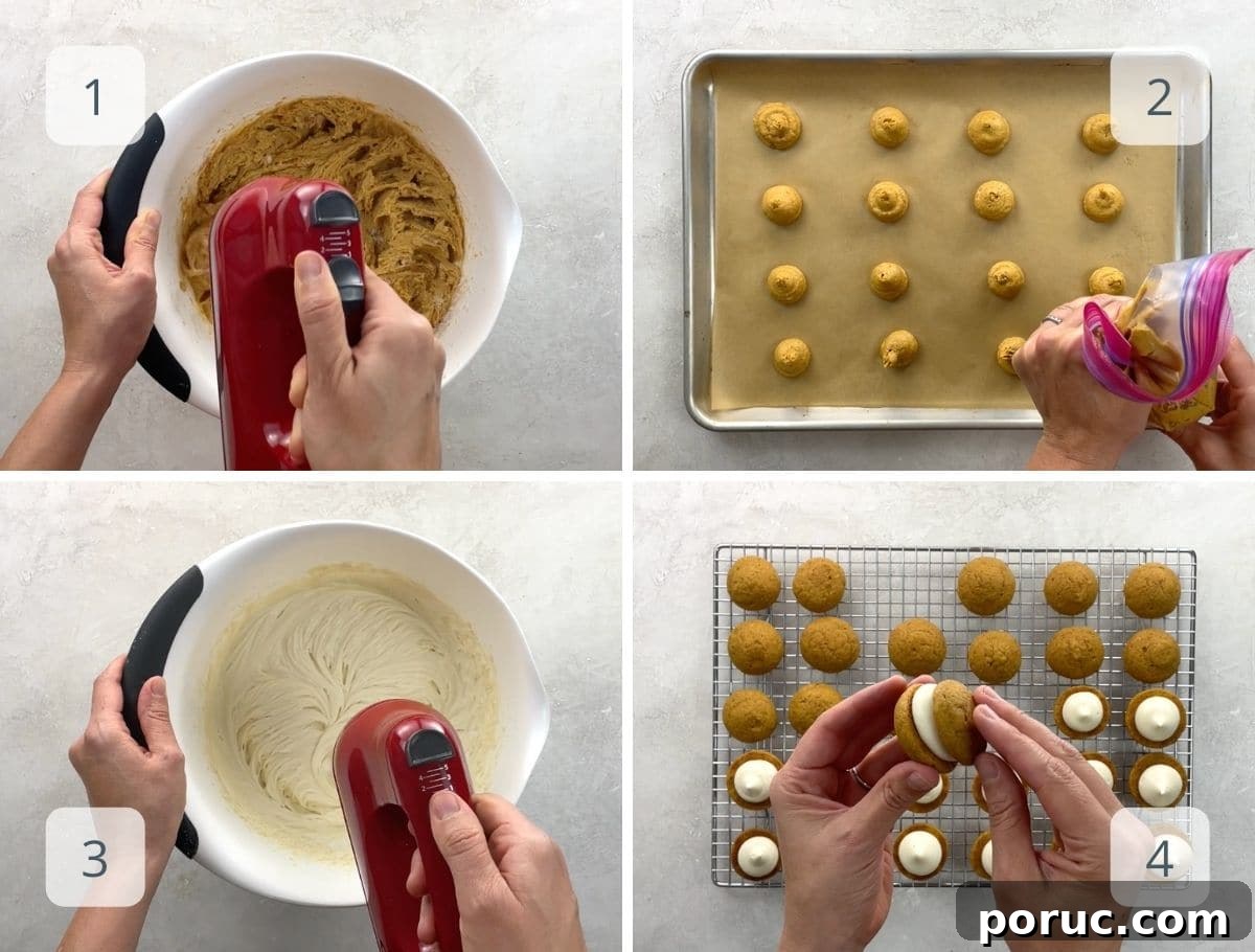 Mini Pumpkin Whoopie Pies with Cream Cheese Filling — Fall Dessert Recipe 5 step by step