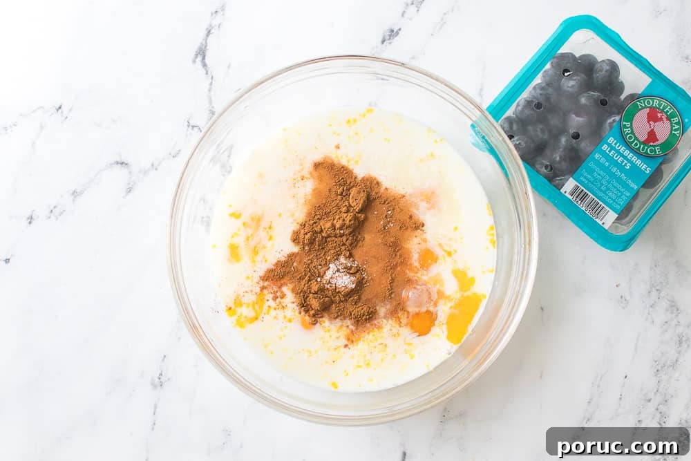 Blueberry French Toast Casserole Recipe for Brunch or Holidays 7 egg mixture