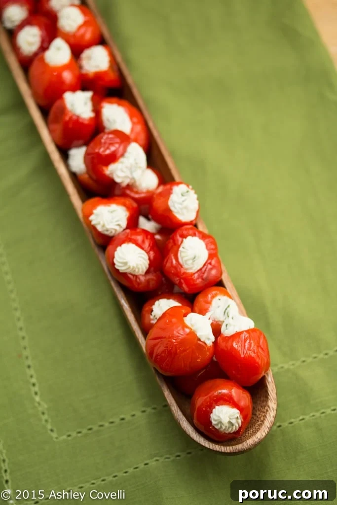 Garlic Herb Goat Cheese-Stuffed Peppadews Recipe 2 Garlicky Goat Cheese + Herb Stuffed Peppadews