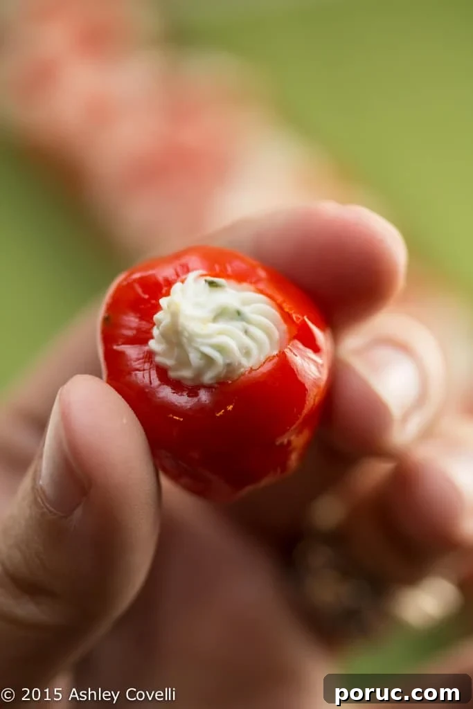 Garlic Herb Goat Cheese-Stuffed Peppadews Recipe 4 Garlicky Goat Cheese + Herb Stuffed Peppadews