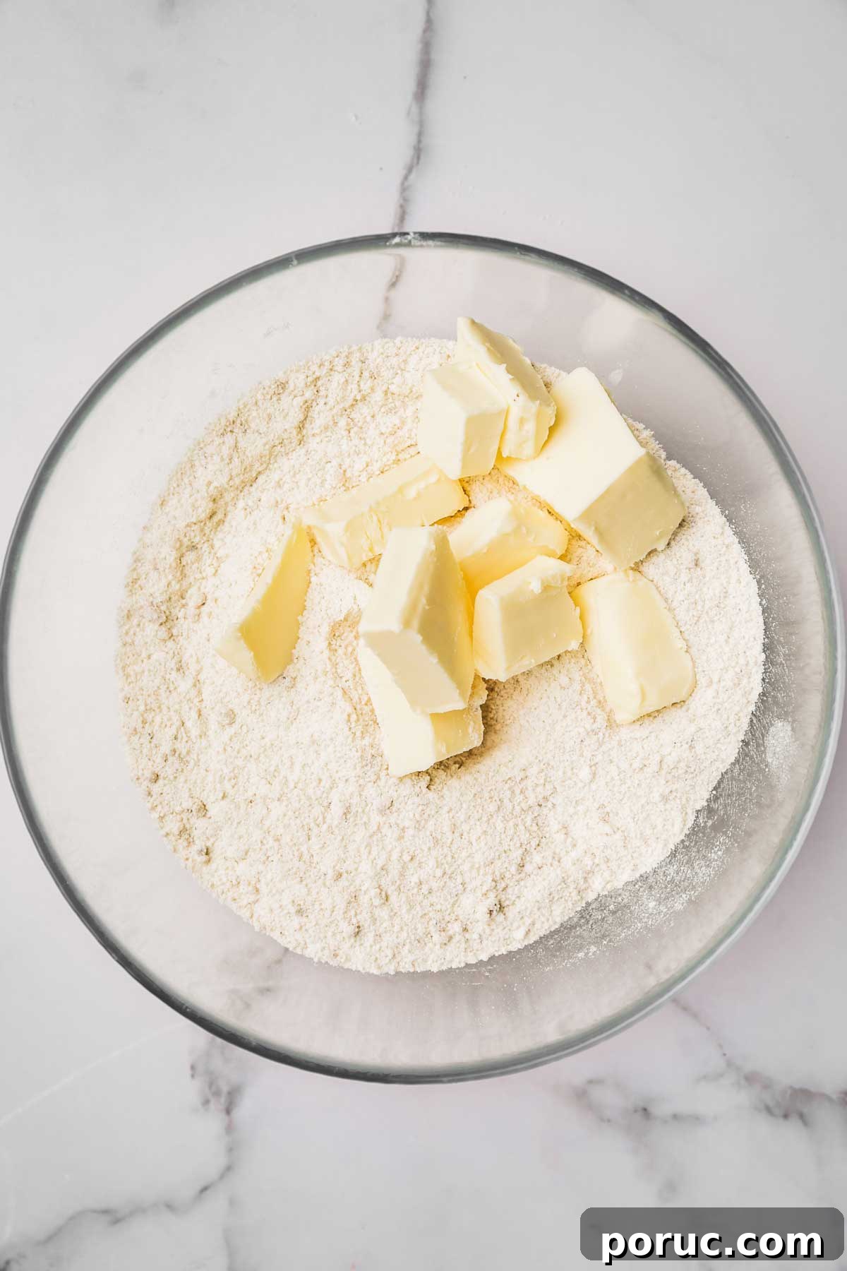 bowl with dry ingredients and butter