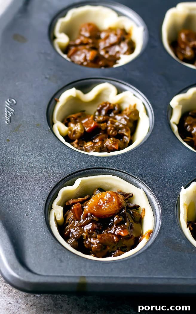 Mini Steak and Ale Hand Pies: Savory Individual Meat Pies 6 mini pie crusts with beef and sauce