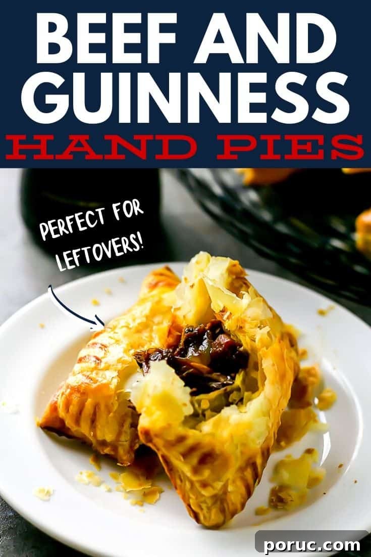 Mini Steak and Ale Hand Pies: Savory Individual Meat Pies 9 beef hand pie with text "beef and Guinness hand pies"