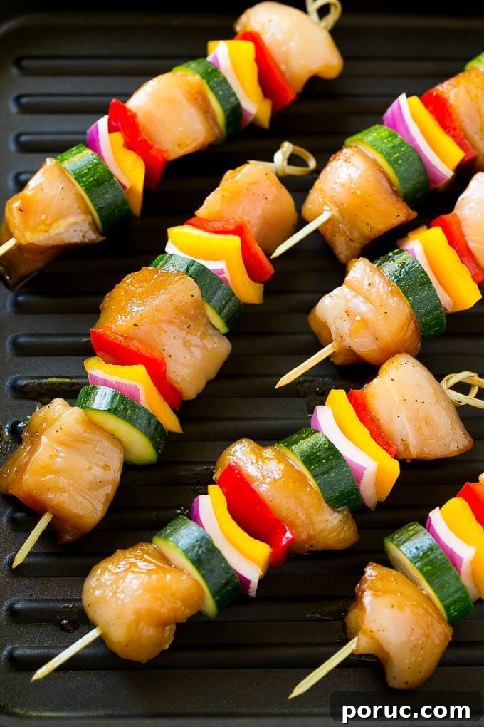 Chicken Kabobs on Grill Pan Chicken kabobs on a grill pan.