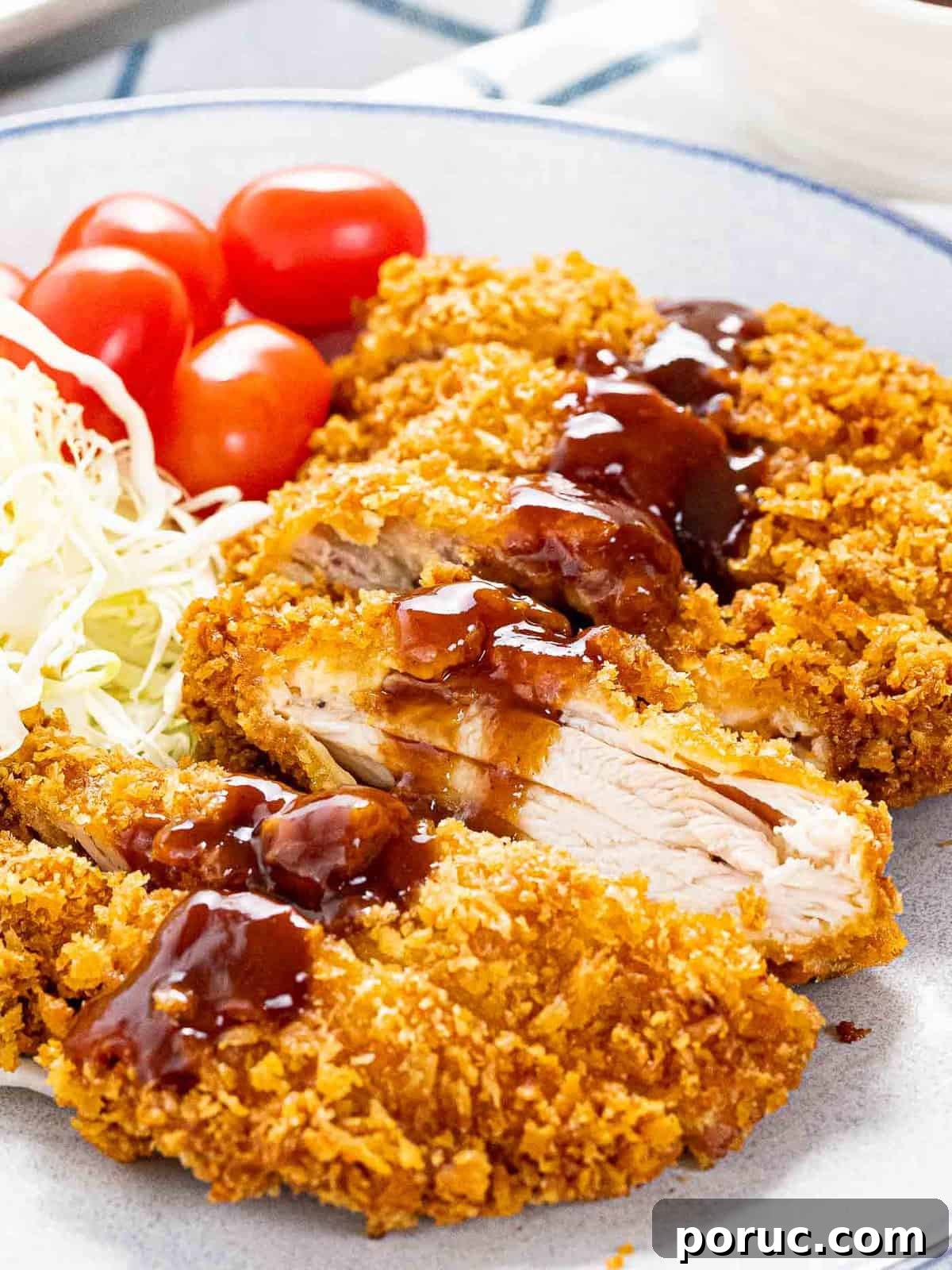 Chicken katsu coated with crispy panko bread crumbs and katsu sauce.