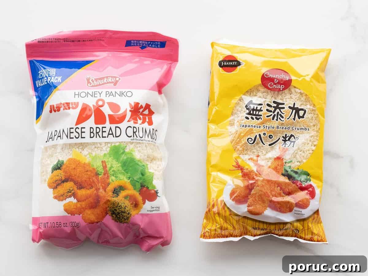 Two bags of panko bread crumbs, also called Japanese bread crumbs.