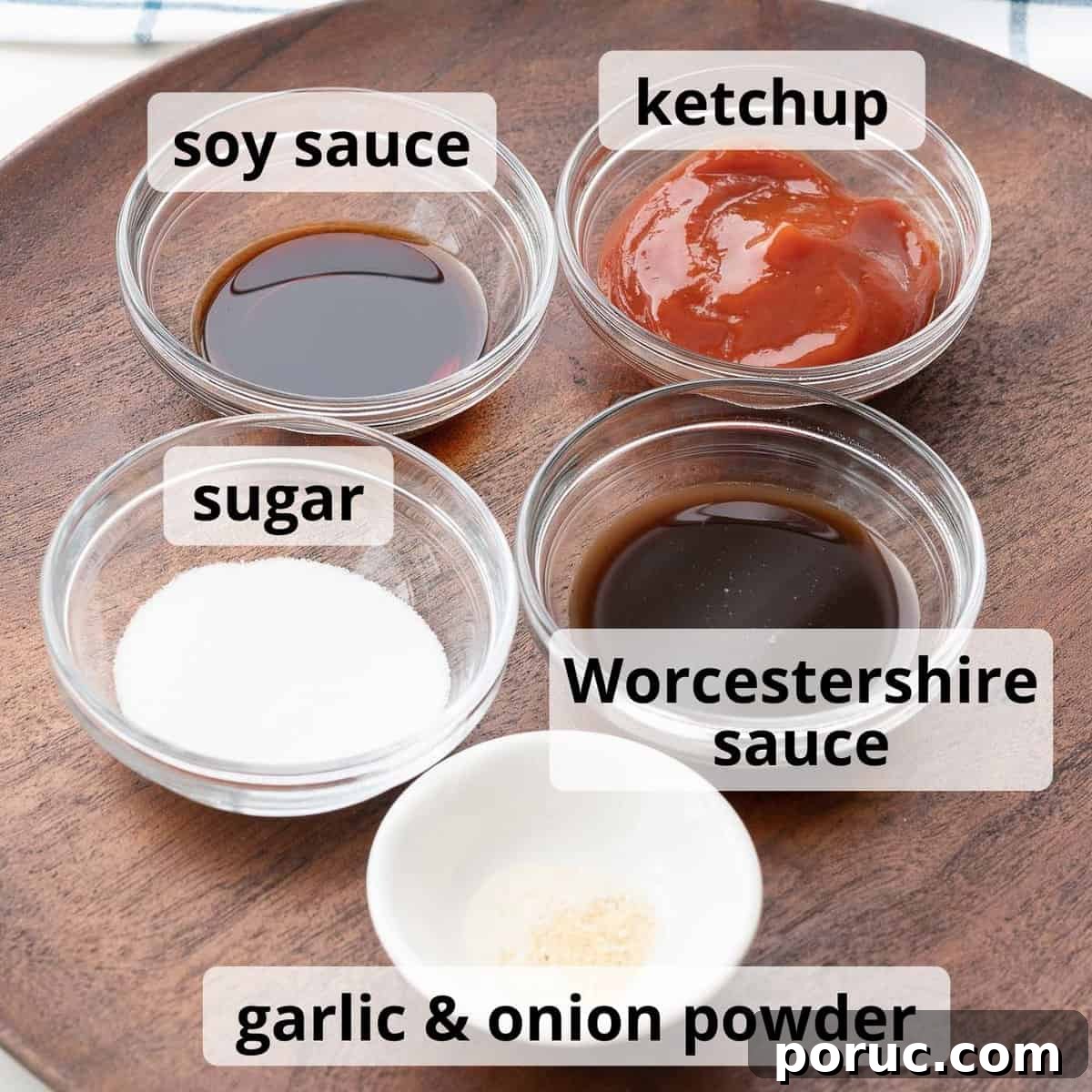 Ingredients for chicken katsu sauce with text labels.