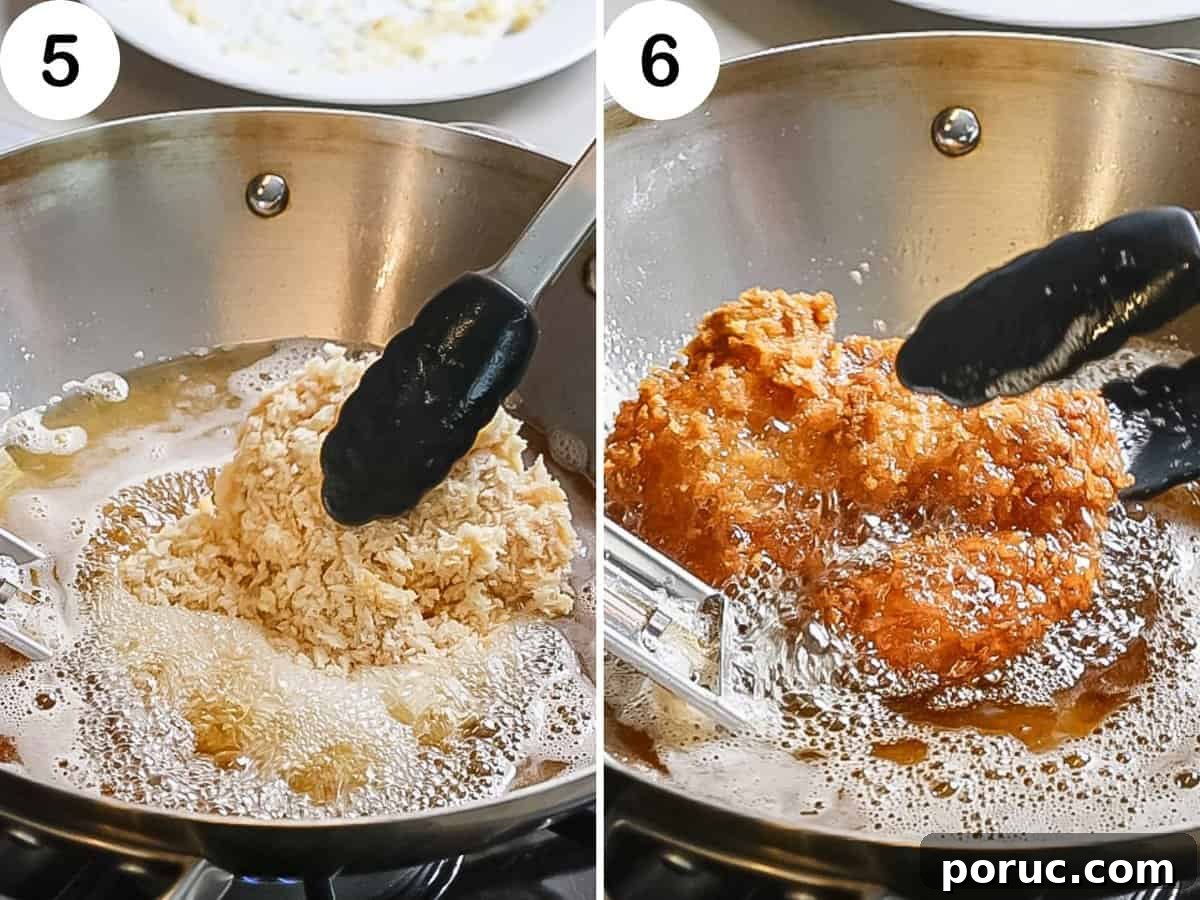 Panko breaded chicken deep fried until golden brown.