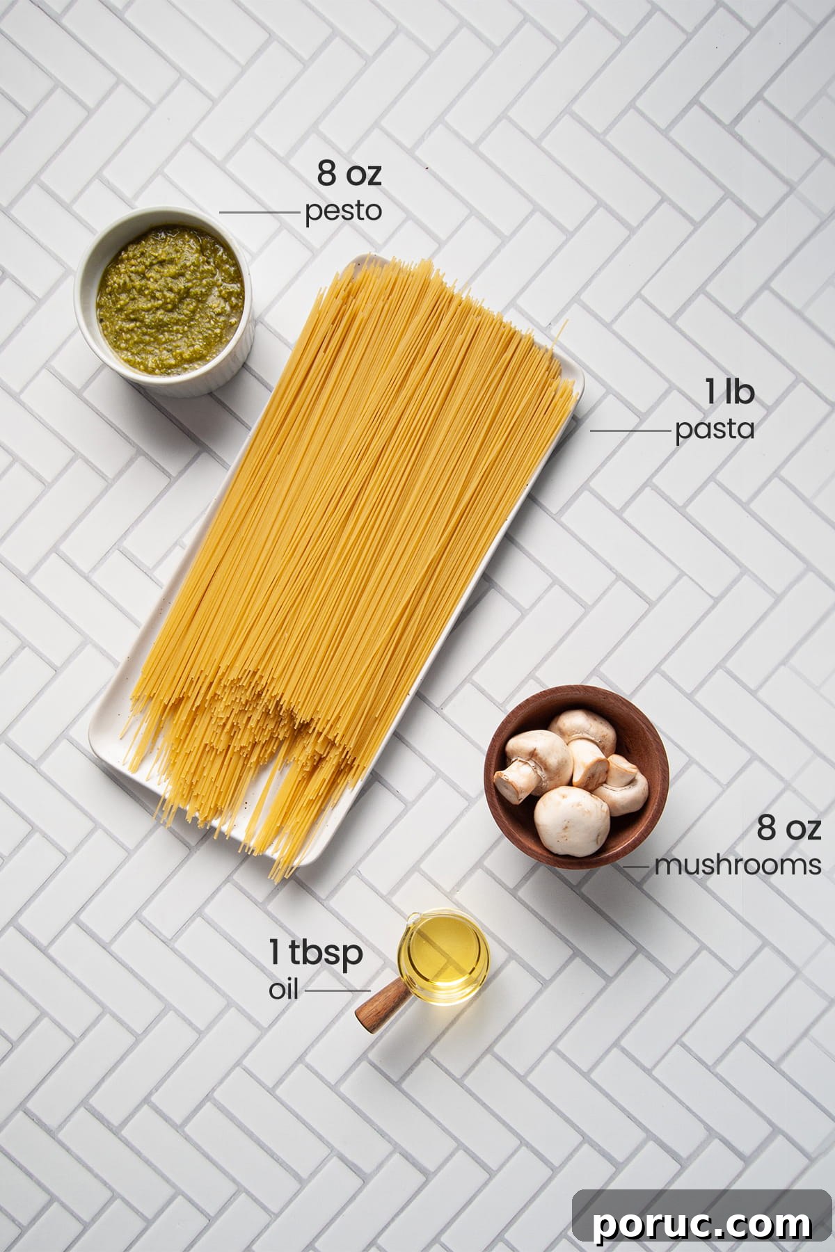 One-Pot Mushroom Pesto Pasta with 4 Ingredients 3 pesto, pasta, mushrooms, olive oil