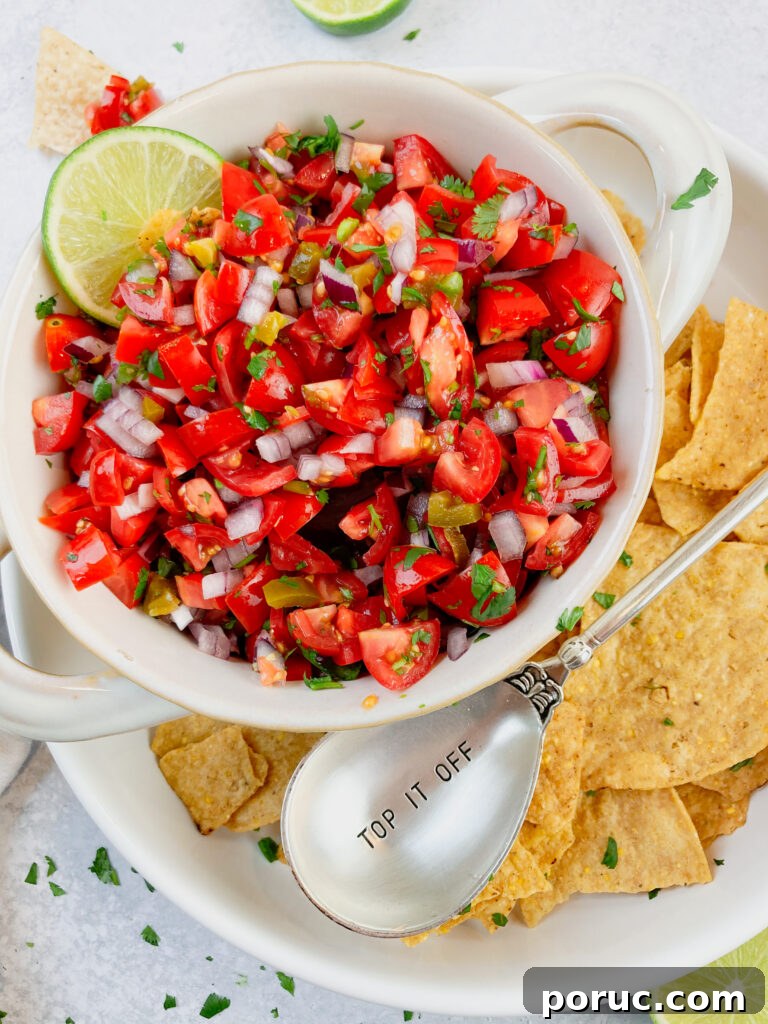 Mild Pico de Gallo Recipe: Fresh Tomato Salsa for Any Meal 5 pico de gallo with a top it off spoon