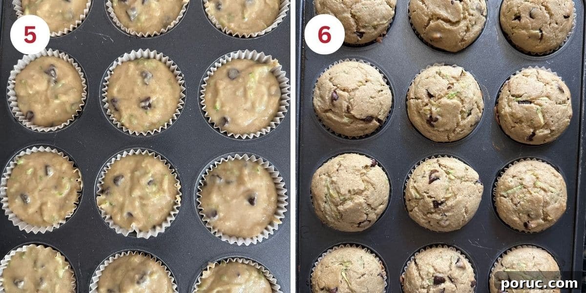 Gluten-Free Zucchini Muffins Kids Love — Dairy-Free Recipe 7 The muffins in the pan before and after baking.