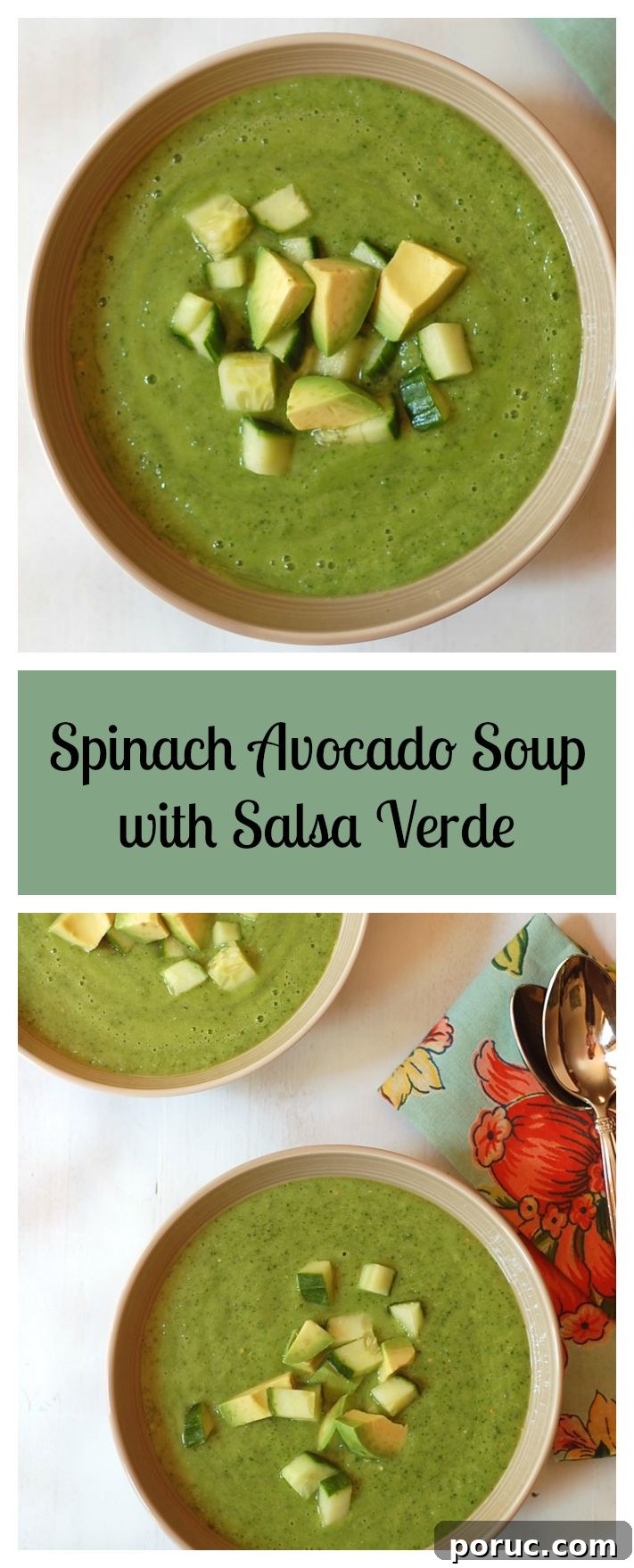 Creamy Spinach and Avocado Soup with Tangy Salsa Verde 7 Spinach Avocado Soup with Salsa Verde. Vegan and Gluten-Free! Find the recipe at turniptheoven.com