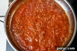 Creamy Tomato Pasta Without Dairy: Rich Vegan Tomato Pasta Recipe 13 Adding the crushed tomatoes