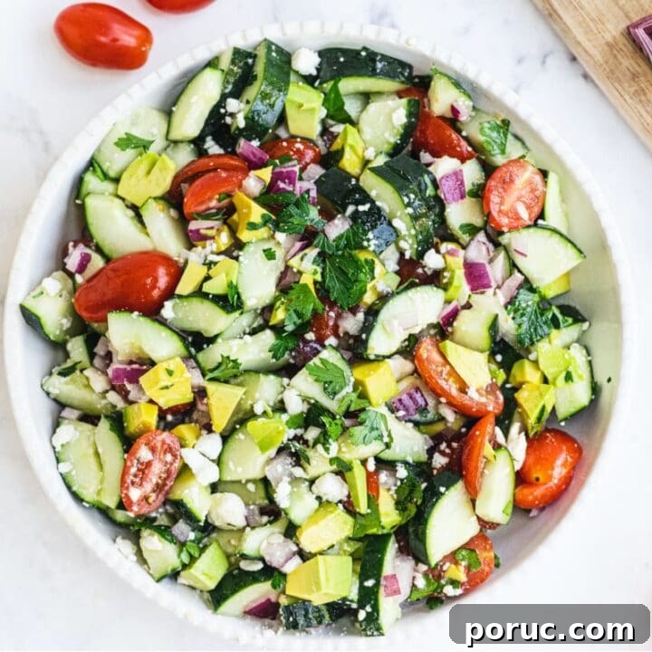 Image for Friday side: Cucumber Tomato Salad with Avocado + Feta