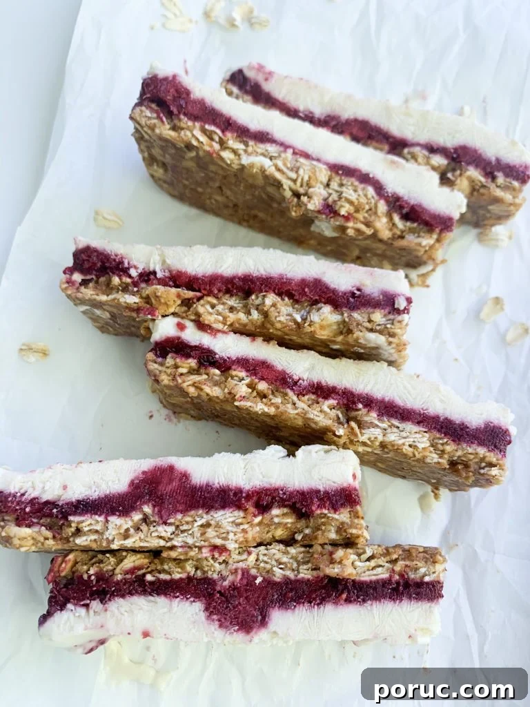 Granola and Berry Frozen Yogurt Bars for Summer Snacking 4 frozen yogurt bars on a white background