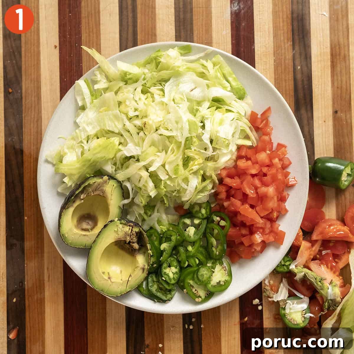 Volcano Shrimp Tacos: Spicy Grilled Shrimp with Lava Sauce 4 All taco toppings on a plate.
