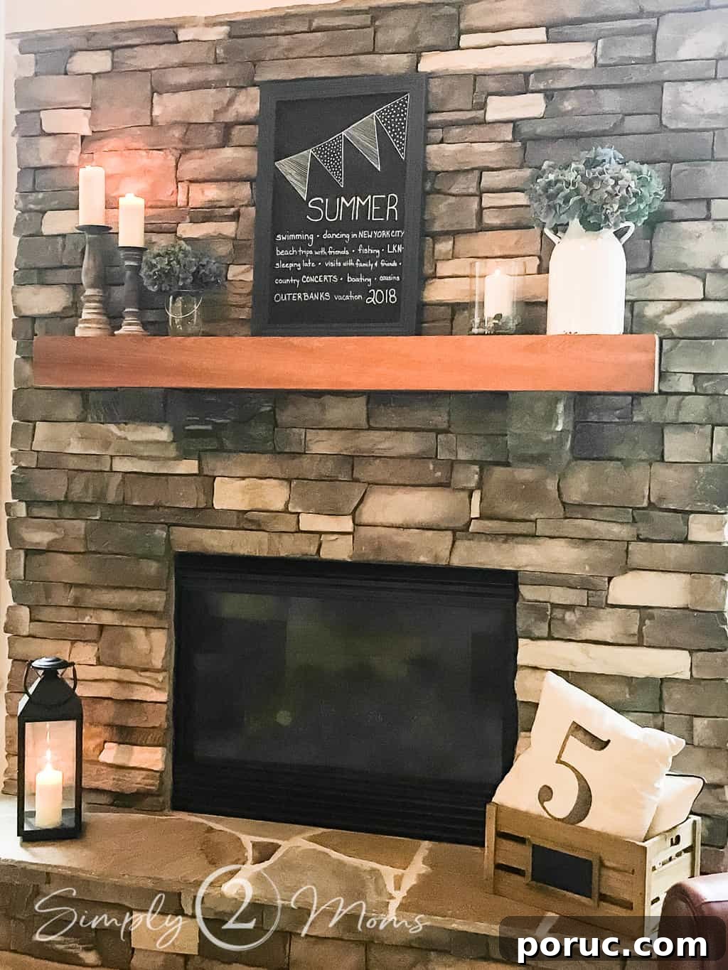 simple summer fireplace mantle full shot of stone fireplace decorated for summer