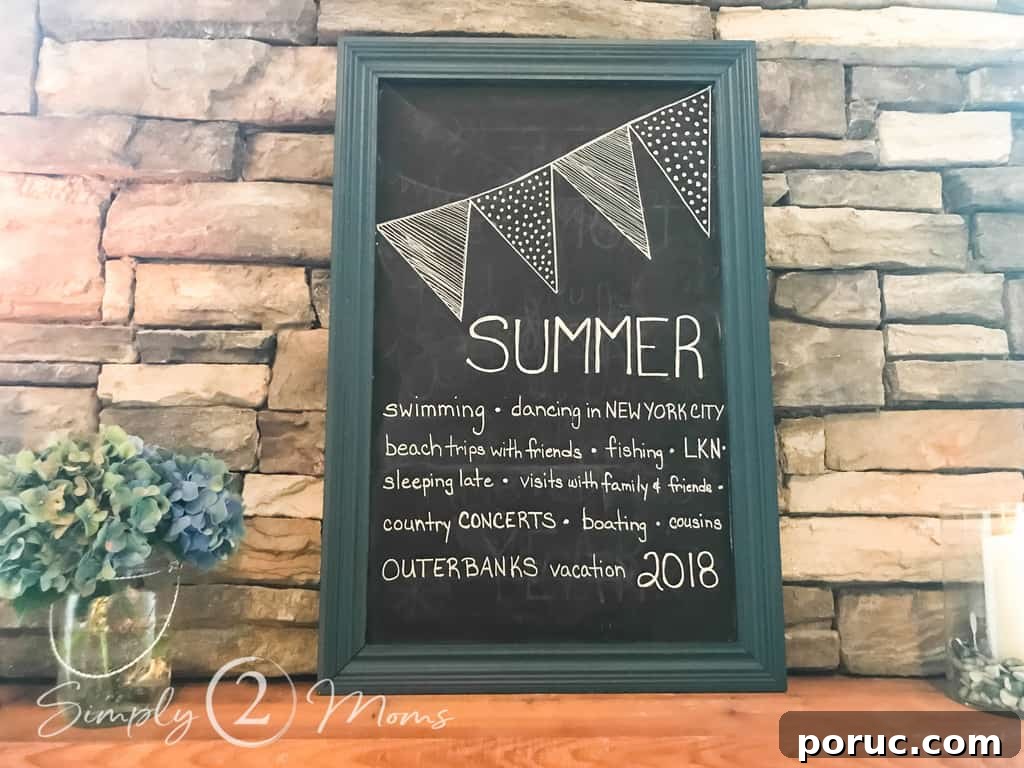 close up of blue chalkboard art on mantle