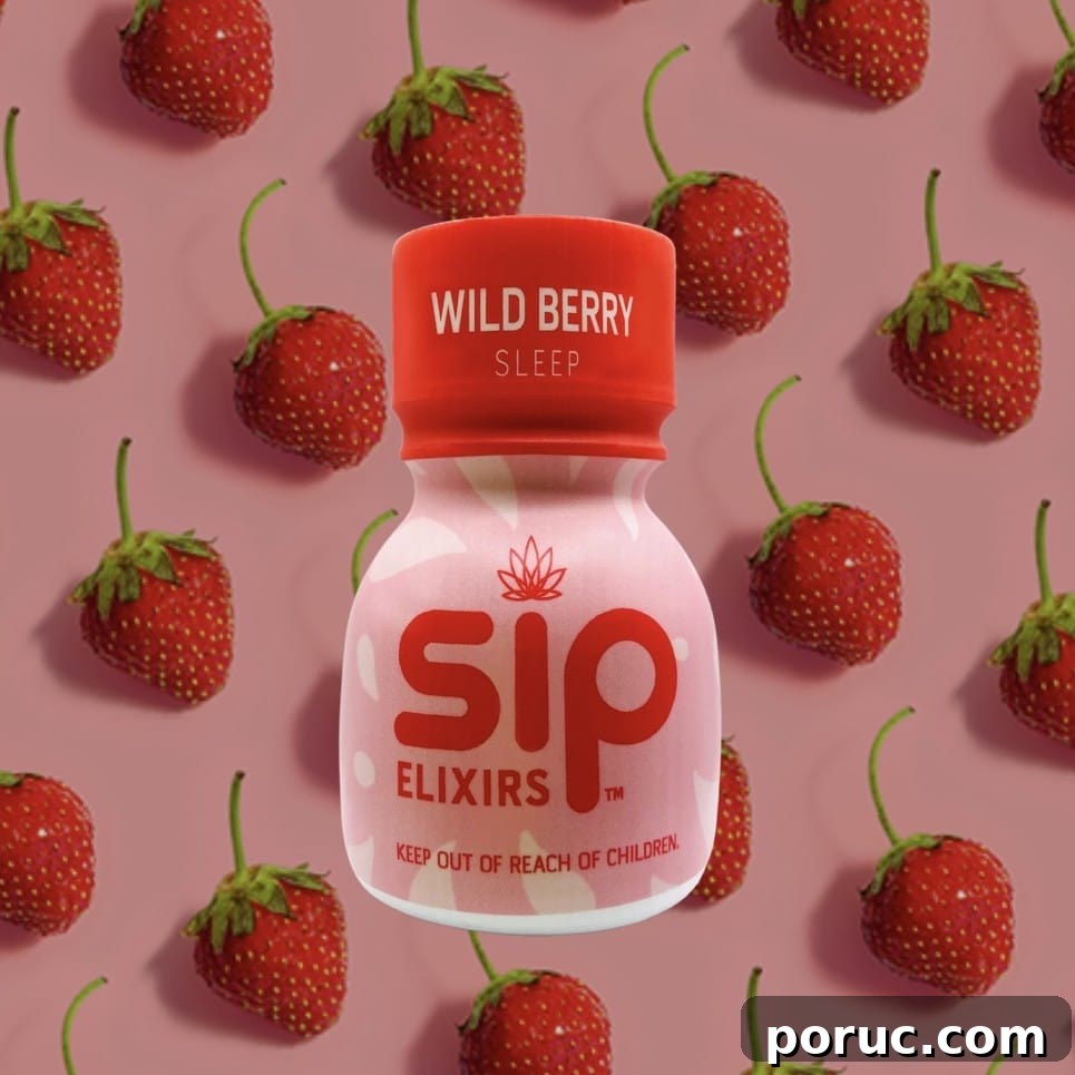 Top Non-Alcoholic Summer Drinks to Sip in 2025 22 bottle of sip elixir with background of strawberries.