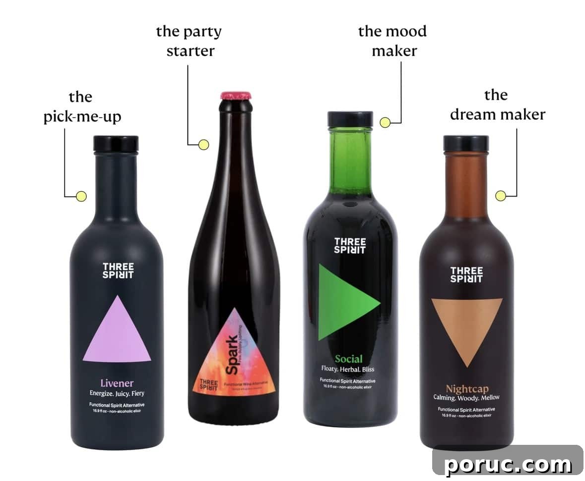 Top Non-Alcoholic Summer Drinks to Sip in 2025 9 three spirits no alcohol mocktail different flavor bottles.