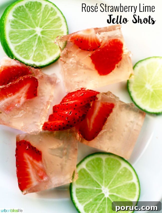 Strawberry Jello Shots Recipe: How to Make Festive Party Shots 11 Rosé Strawberry Lime Jello Shots recipe on UrbanBlissLife.com