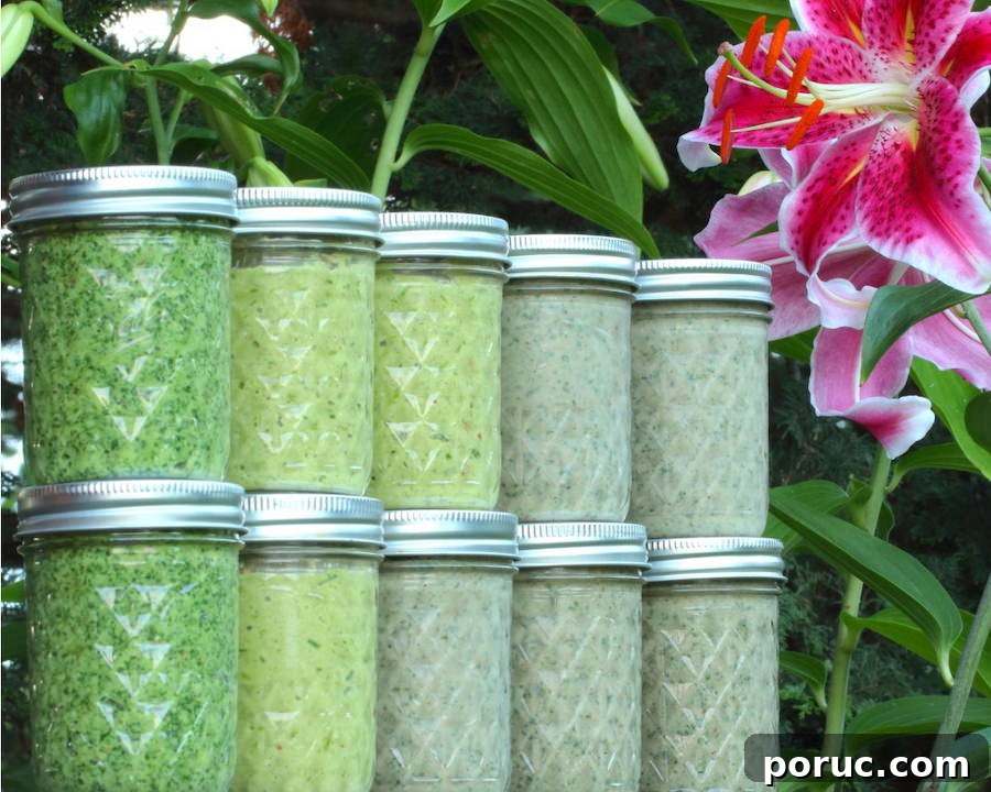 Gluten-Free Vegan Pita Crust Pizza Recipe 3 Three varieties of homemade pesto in pint-sized jars lined up