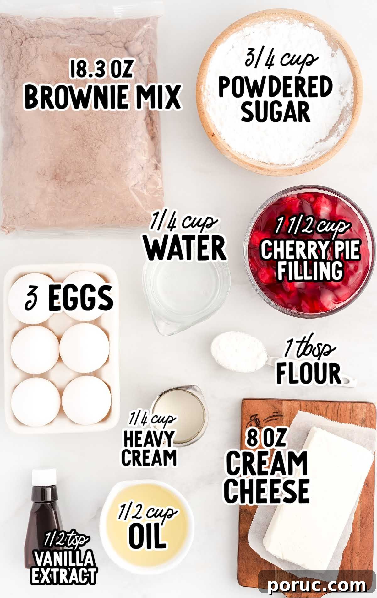 Cherry Cheesecake Brownie raw ingredients that are labeled