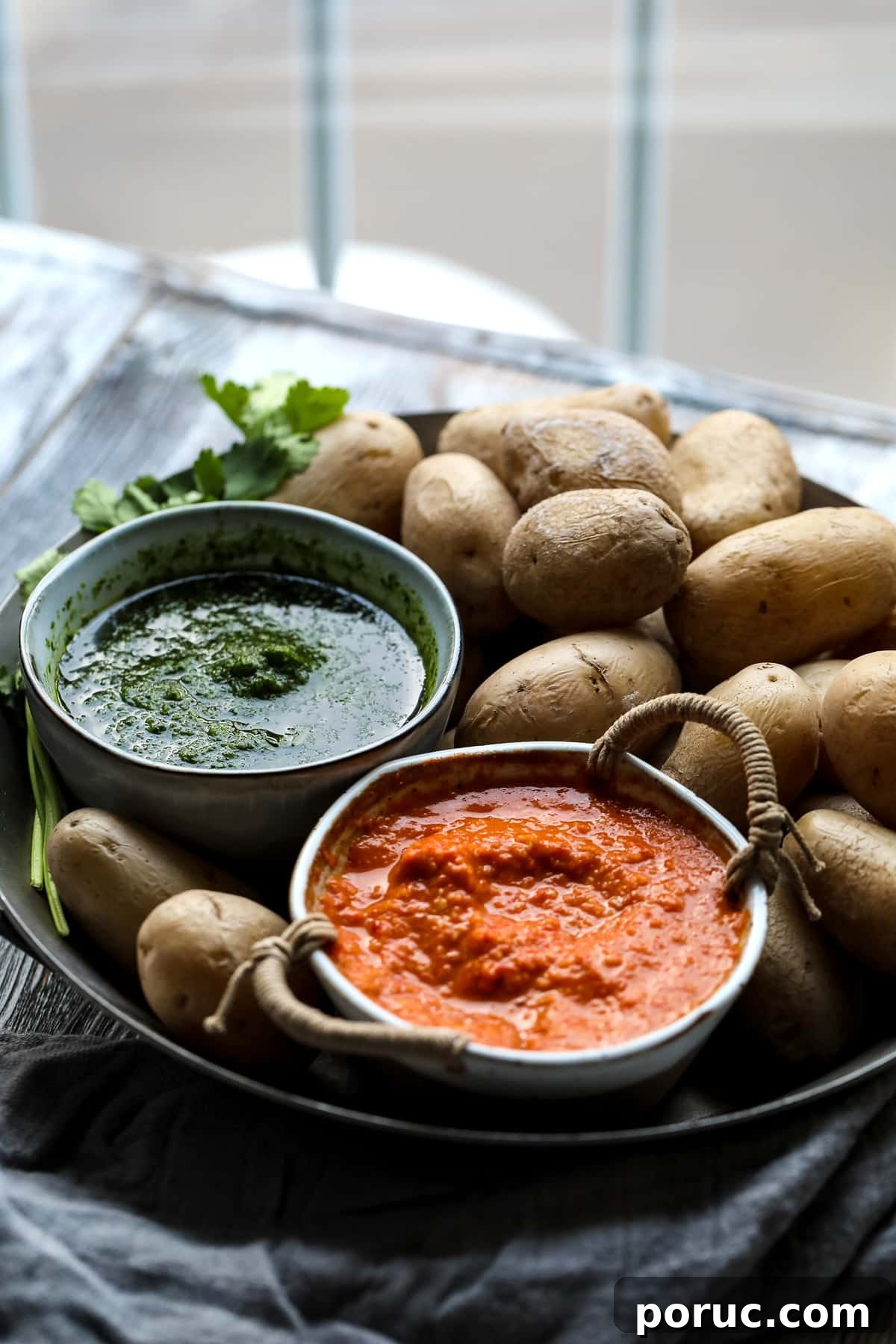 Canarian potatoes with mojo sauces.
