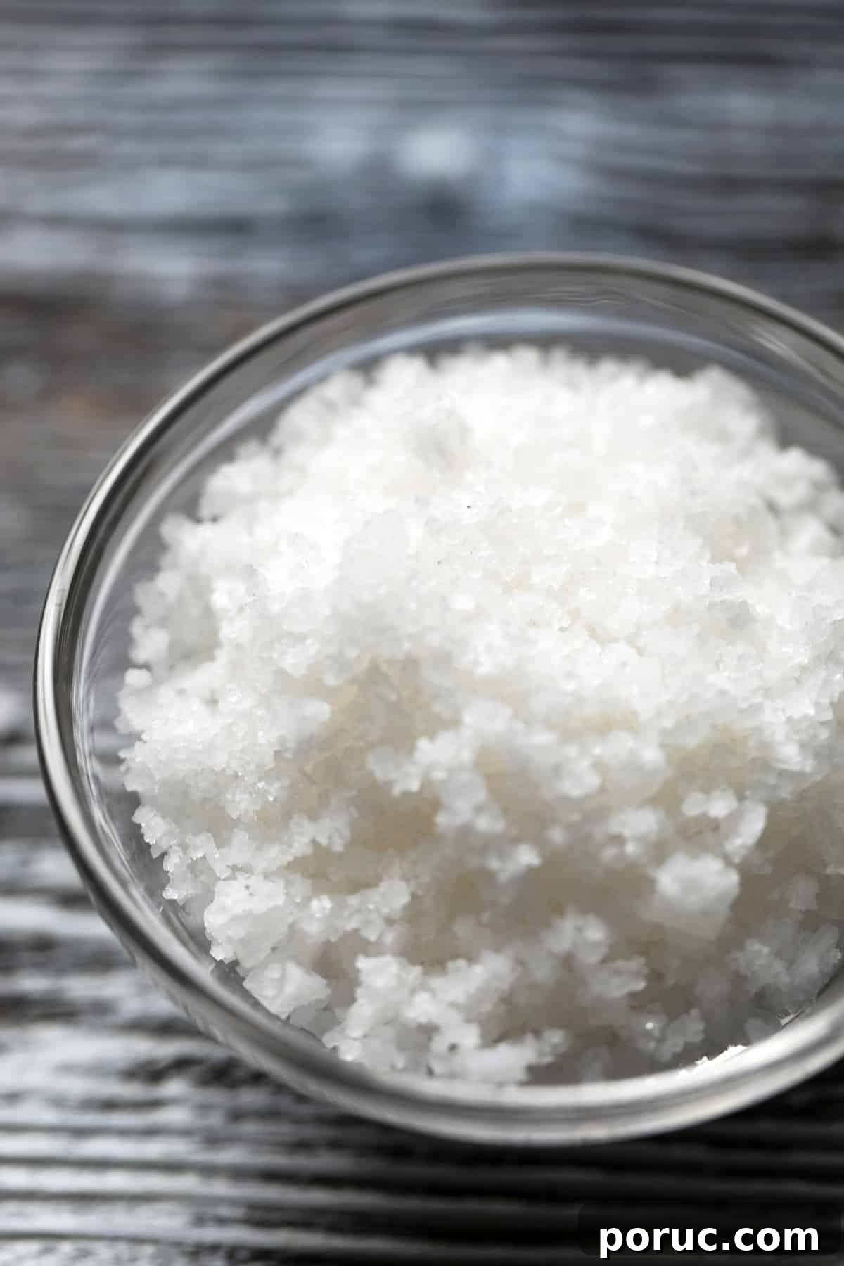 Coarse sea salt in a bowl.